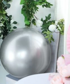 HIER_3240 2 Pack | 30" Large Silver Reusable UV Protected Sphere Vinyl Balloons