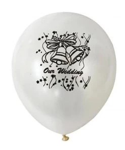 HIER_3220 Big Event Backdrops & Décor 25 Pack | 12" Metallic White Pearl "Our Wedding" Print Latex Balloons - Clearance SALE