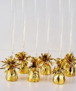HIER_3230 6 Pack | 5" Metallic Gold Foil Tassel Top Party Balloon Weights, 5.5oz
