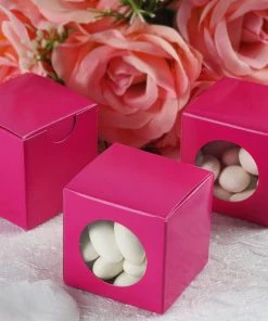 HIER_5310 100 Pack | 2" Fuchsia Candy Treat Favor Boxes, DIY Cardstock Gift Box Chargers & Centerpieces