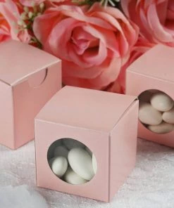 HIER_5310 100 Pack | 2" Pink Candy Treat Favor Boxes, DIY Cardstock Gift Box