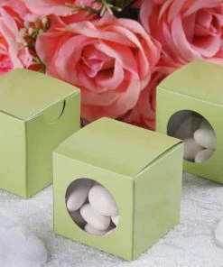 HIER_5310 Chargers & Centerpieces 100 Pack | 2" Sage Green Candy Treat Favor Boxes DIY Gift Boxes