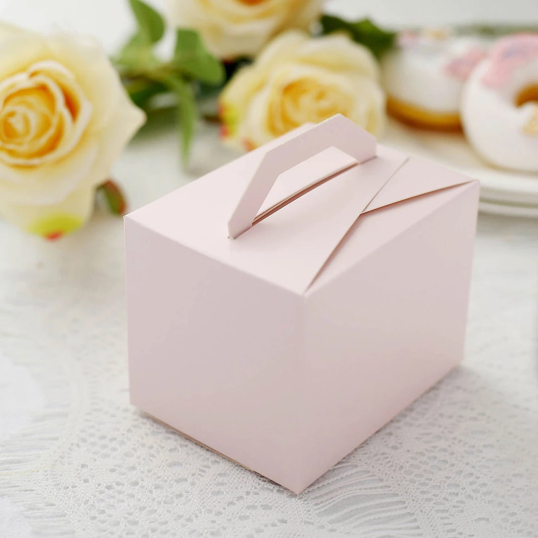 HIER_5310 Chargers & Centerpieces 100 Pack | 4"x3"x3" Blush/Rose Gold Tote Party Favor Candy Gift Boxes 6 HIER_5310 Chargers & Centerpieces 100 Pack | 4"x3"x3" Blush/Rose Gold Tote Party Favor Candy Gift Boxes