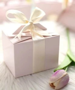 HIER_5310 Chargers & Centerpieces 100 Pack | 4"x3"x3" Blush/Rose Gold Tote Party Favor Candy Gift Boxes