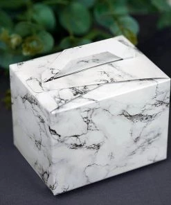 HIER_5310 Chargers & Centerpieces 50 Pack | 4"x3"x3" White/Black Marble Tote Party Favor Candy Gift Box