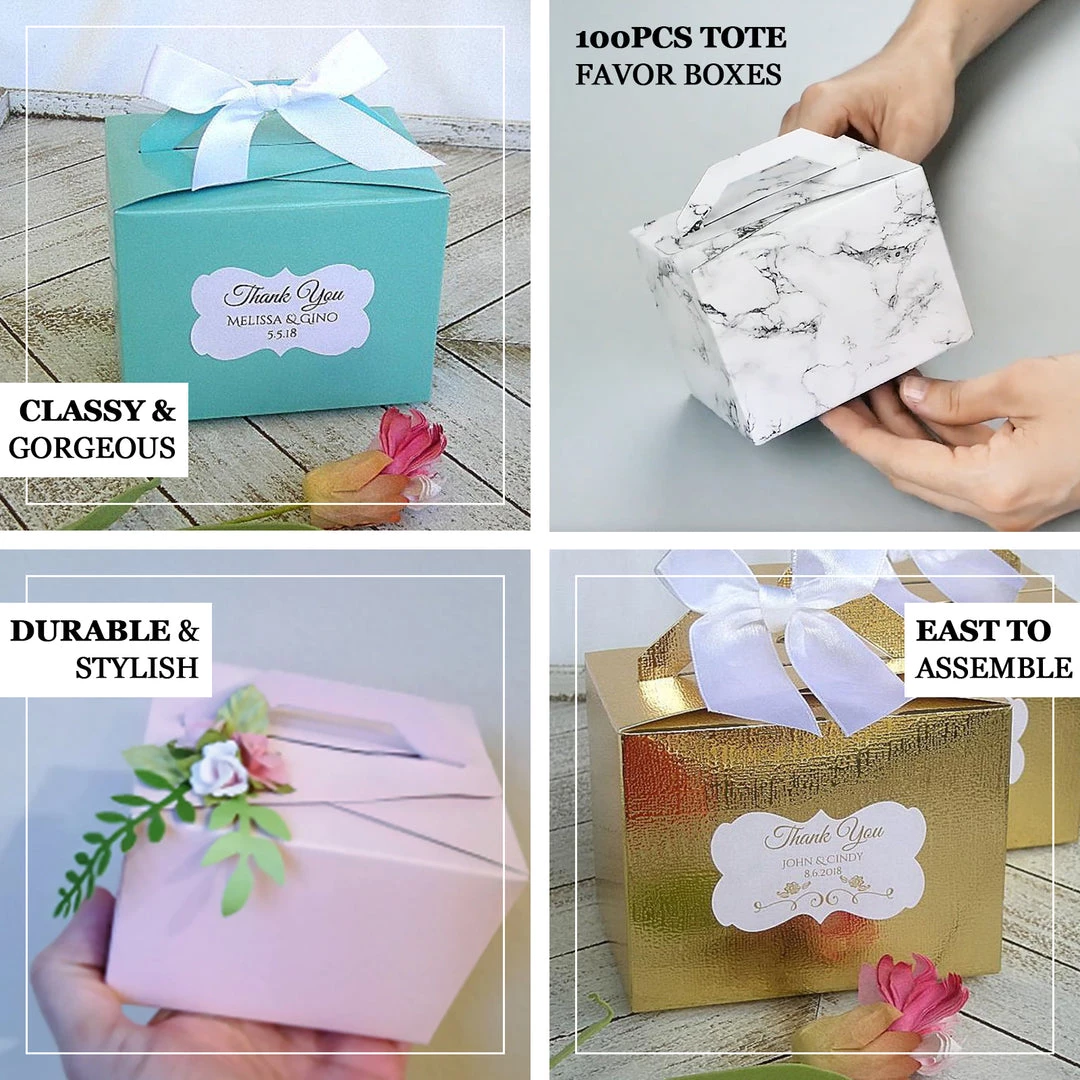 HIER_5310 Chargers & Centerpieces 100 Pack | 4"x3"x3" Blush/Rose Gold Tote Party Favor Candy Gift Boxes 4 HIER_5310 Chargers & Centerpieces 100 Pack | 4"x3"x3" Blush/Rose Gold Tote Party Favor Candy Gift Boxes