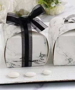 HIER_5310 25 Pack | 3.5" Marble Cupcake Party Favor Gift Boxes DIY Easy Assembly Chargers & Centerpieces