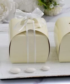 HIER_5310 Chargers & Centerpieces 25 Pack | 3.5" Ivory Cupcake Party Favor Gift Boxes, DIY Easy Assembly - Clearance SALE