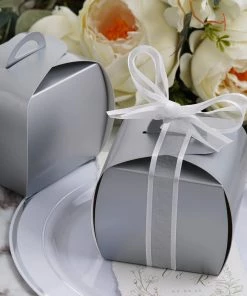 HIER_5310 25 Pack | 3.5" Silver Cupcake Party Favor Gift Boxes DIY Easy Assembly - Clearance SALE Chargers & Centerpieces