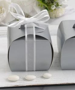 HIER_5310 25 Pack | 3.5" Silver Cupcake Party Favor Gift Boxes DIY Easy Assembly - Clearance SALE Chargers & Centerpieces