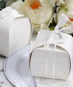 HIER_5310 25 Pack | 3.5" White Cupcake Party Favor Gift Box, DIY Easy Assembly Chargers & Centerpieces
