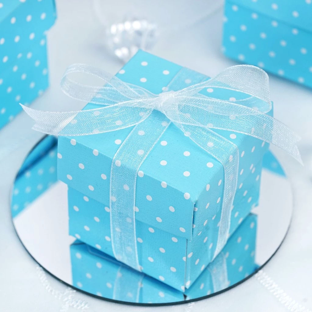 HIER_5310 100 Pack | 2" Blue/White Polka Dot Party Favor Candy Gift Boxes & Lids 1 HIER_5310 100 Pack | 2" Blue/White Polka Dot Party Favor Candy Gift Boxes & Lids