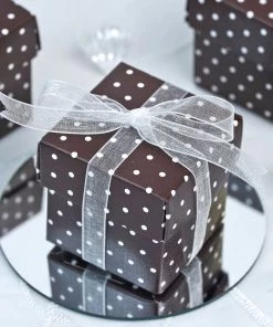 HIER_5310 100 Pack | 2" Chocolate/White Polka Dot Party Favor Candy Gift Boxes Chargers & Centerpieces