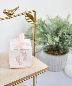 HIER_5310 25 Pack | 2" Pink Footprint Baby Shower Party Favor Candy Gift Boxes Chargers & Centerpieces