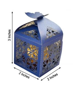 HIER_5310 Tabletop Decor 25 Pack | Navy Blue Butterfly Top Laser Cut Favor Candy Gift Boxes