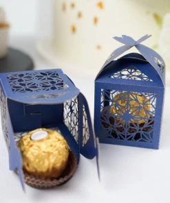 HIER_5310 Tabletop Decor 25 Pack | Navy Blue Butterfly Top Laser Cut Favor Candy Gift Boxes