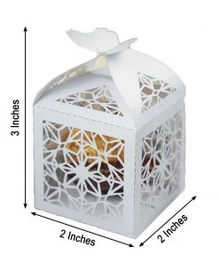 HIER_5310 Tabletop Decor 25 Pack | White Butterfly Top Laser Cut Lace Favor Candy Gift Boxes