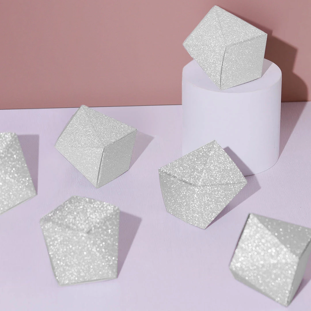 HIER_5310 25 Pack | 2"x3" Geometric Silver Glitter Wedding Favor Candy Gift Box 8 HIER_5310 25 Pack | 2"x3" Geometric Silver Glitter Wedding Favor Candy Gift Box