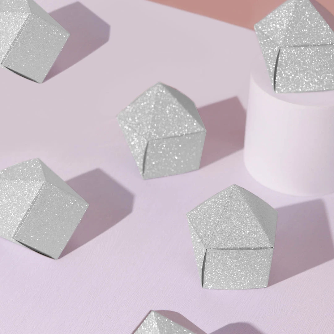 HIER_5310 25 Pack | 2"x3" Geometric Silver Glitter Wedding Favor Candy Gift Box 9 HIER_5310 25 Pack | 2"x3" Geometric Silver Glitter Wedding Favor Candy Gift Box