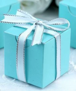 HIER_5310 100 Pack | 2" Easy-To-Assemble Turquoise Party Favor Candy Gift Box - Clearance SALE Chargers & Centerpieces