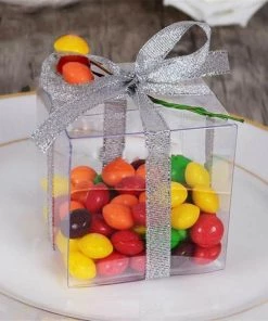 HIER_5310 25 Pack | 2" Easy-To-Assemble Clear PVC Party Favor Candy Gift Boxes Chargers & Centerpieces