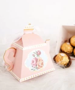 HIER_5310 Chargers & Centerpieces 25 Pack | 4" Mini Teapot Favor Boxes Dusty Rose Tea Time Gift Box With Ribbon