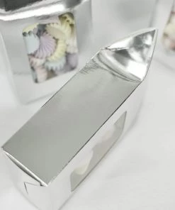 HIER_5310 Favor Boxes 25 Pack | Silver Tote With Window Party Favor Candy Gift Boxes 2.75