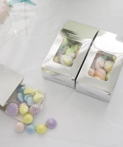HIER_5310 Favor Boxes 25 Pack | Silver Tote With Window Party Favor Candy Gift Boxes 2.75" X 1.5" X 6"