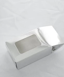 HIER_5310 Favor Boxes 25 Pack | Silver Tote With Window Party Favor Candy Gift Boxes 2.75