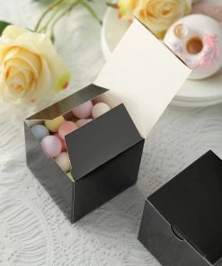 HIER_5310 100 Pack | 3" Easy DIY Black Party Or Shower Favor Candy Gift Boxes Chargers & Centerpieces