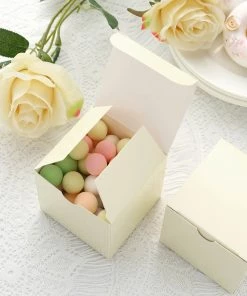 HIER_5310 Chargers & Centerpieces 100 Pack | 3" Easy DIY Ivory Party Or Shower Favor Candy Gift Boxes