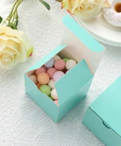 HIER_5310 Chargers & Centerpieces 100 Pack | 3" Easy DIY Turquoise Party/Shower Favor Candy Gift Boxes