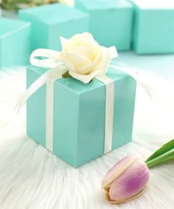 HIER_5310 Chargers & Centerpieces 100 Pack | 3" Easy DIY Turquoise Party/Shower Favor Candy Gift Boxes