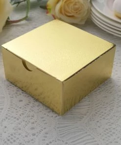 HIER_5310 100 Pack | 4"x4"x2" Gold Cake Cupcake Party Favor Gift Boxes, DIY