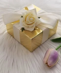 HIER_5310 100 Pack | 4"x4"x2" Gold Cake Cupcake Party Favor Gift Boxes, DIY