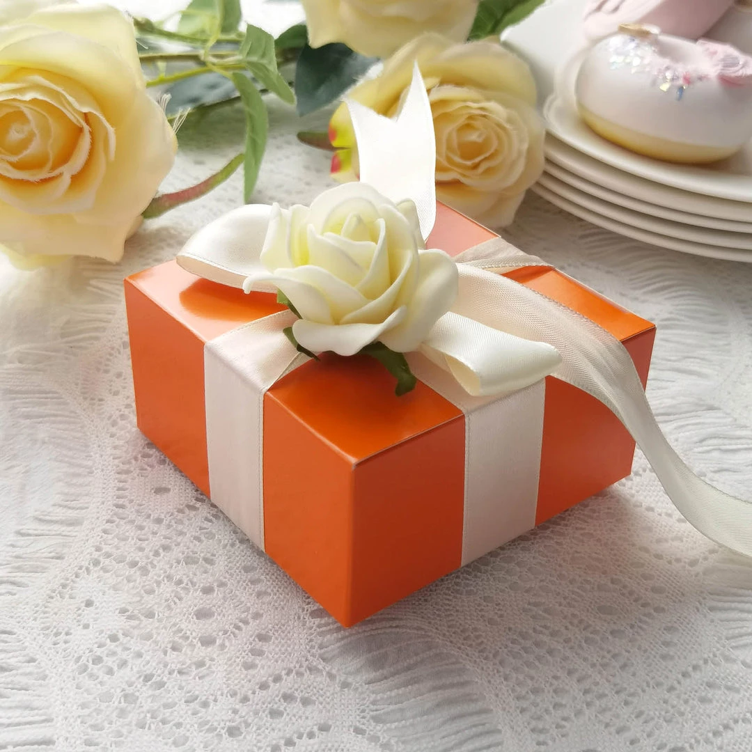HIER_5310 100 Pack | 4"x4"x2" Orange Cake Cupcake Party Favor Gift Boxes, DIY 6 HIER_5310 100 Pack | 4"x4"x2" Orange Cake Cupcake Party Favor Gift Boxes, DIY