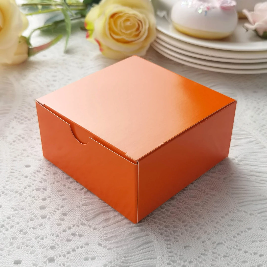 HIER_5310 100 Pack | 4"x4"x2" Orange Cake Cupcake Party Favor Gift Boxes, DIY 2 HIER_5310 100 Pack | 4"x4"x2" Orange Cake Cupcake Party Favor Gift Boxes, DIY