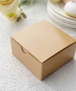 HIER_5310 100 Pack | 4"x4"x2" Tan Cake Cupcake Party Favor Gift Boxes, DIY Chargers & Centerpieces