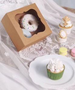 HIER_5310 12 Pack | 6"x6"x3" Natural Cardboard Bakery Cake Pie Or Cupcake Boxes