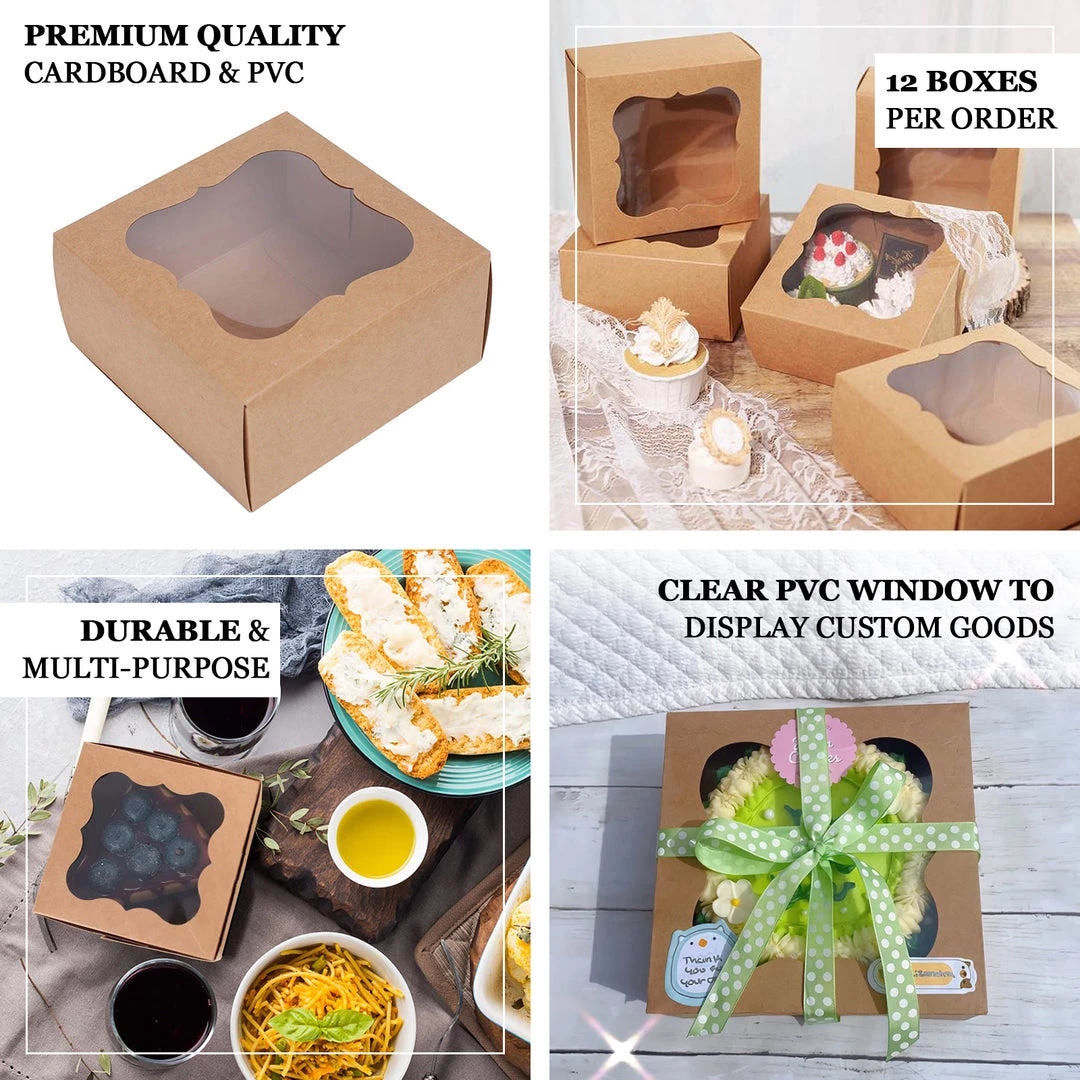 HIER_5310 12 Pack | 6"x6"x3" Natural Cardboard Bakery Cake Pie Or Cupcake Boxes 4 HIER_5310 12 Pack | 6"x6"x3" Natural Cardboard Bakery Cake Pie Or Cupcake Boxes