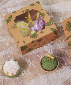 HIER_5310 12 Pack | 6"x6"x3" Tropical Leaf Cardboard Bakery Cake Pie Cupcake Box