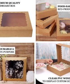 HIER_5310 12 Pack | 9"x9"x2" Natural Cardboard Bakery Cake Pie Or Cupcake Boxes Chargers & Centerpieces 14 HIER_5310 12 Pack | 9