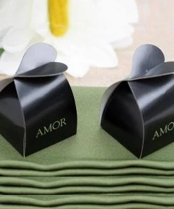 HIER_5310 100 Pack | Chocolate Brown Heart Top Party Favor Candy Gift Boxes Tabletop Decor