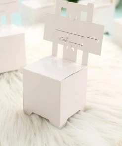 HIER_5310 100 Pack | 2" White Chair & Card Label Party Favor Candy Gift Boxes