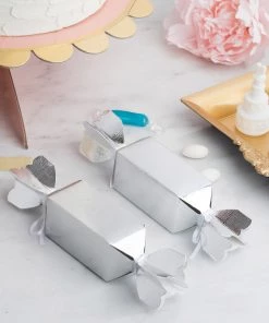 HIER_5310 Tabletop Decor 25 Pack | Silver Candy Shape W/Satin Ribbon Party Favor Gift Boxes - Clearance SALE