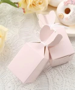 HIER_5310 25 Pack | Blush Floral Top Satin Ribbon Party Favor Candy Gift Boxes