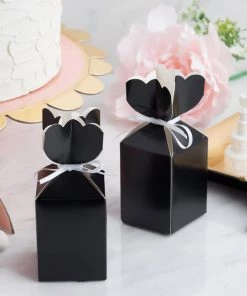 HIER_5310 25 Pack | Black Floral Top Satin Ribbon Party Favor Candy Gift Boxes - Clearance SALE