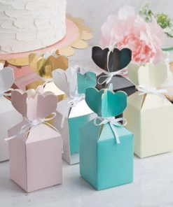 HIER_5310 Tabletop Decor 25 Pack | Ivory Floral Top Satin Ribbon Party Favor Candy Gift Boxes