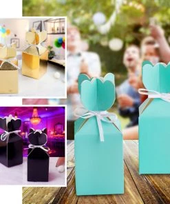 HIER_5310 Tabletop Decor 25 Pack | Turquoise Floral Top Satin Ribbon Party Favor Candy Gift Box