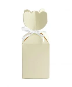HIER_5310 Tabletop Decor 25 Pack | Ivory Floral Top Satin Ribbon Party Favor Candy Gift Boxes